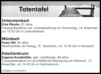 Anzeige von Totentafel vom 13.11.2019 von MGO