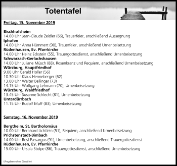 Anzeige von Totentafel vom 15.11.2019 von MGO
