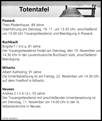 Anzeige von Totentafel vom 19.11.2019 von MGO