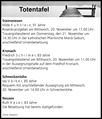 Anzeige von Totentafel vom 20.11.2019 von MGO