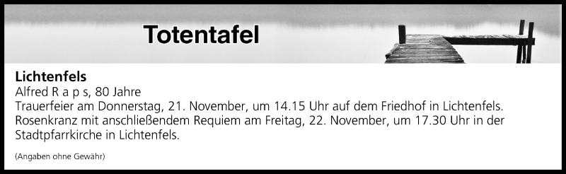  Traueranzeige für Totentafel vom 20.11.2019 vom 20.11.2019 aus MGO