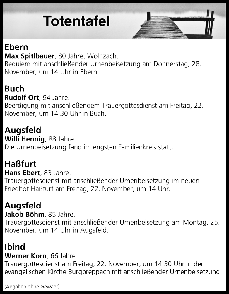  Traueranzeige für Totentafel vom 21.11.2019 vom 21.11.2019 aus MGO