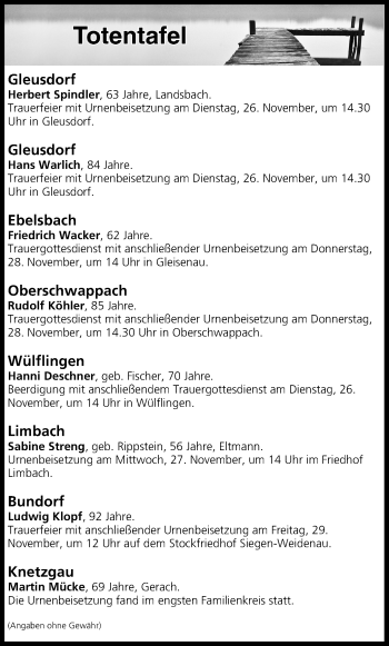 Anzeige von Totentafel vom 26.11.2019 von MGO