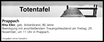 Anzeige von Totentafel vom 29.11.2019 von MGO