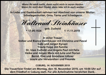 Anzeige von Waltraud Steinhäuser von MGO