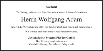 Anzeige von Wolfgang Adam von MGO
