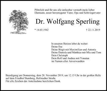 Anzeige von Wolfgang Sperling von MGO