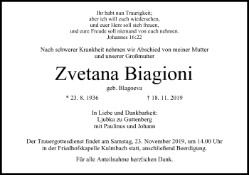Anzeige von Zvetana Biagioni von MGO