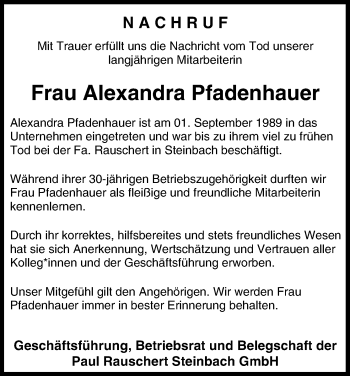 Anzeige von Alexandra Pfadenhauer von MGO