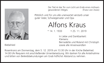 Anzeige von Alfons Kraus von MGO
