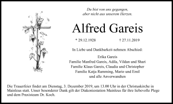 Anzeige von Alfred Gareis von MGO