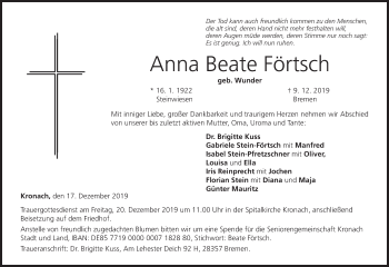 Anzeige von Anna Beate Förtsch von MGO