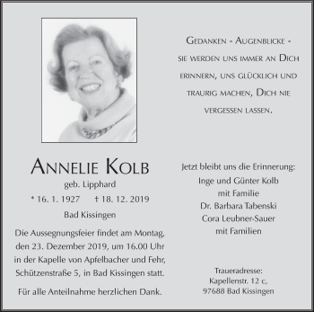 Anzeige von Annelie Kolb von MGO