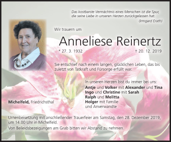 Anzeige von Anneliese Reinertz von MGO