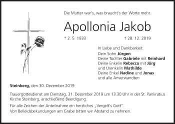 Anzeige von Apollonia Jakob von MGO