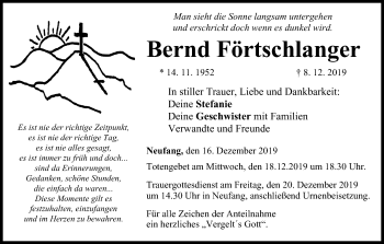 Anzeige von Bernd Förtschlanger von MGO
