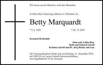 Anzeige von Betty Marquardt von MGO