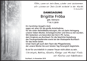Anzeige von Brigitte Fröba von MGO