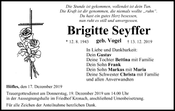 Anzeige von Brigitte Seyffer von MGO