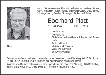 Anzeige von Eberhard Platt von MGO