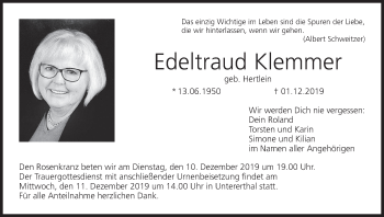 Anzeige von Edeltraud Klemmer von MGO