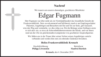 Anzeige von Edgar Fugmann von MGO