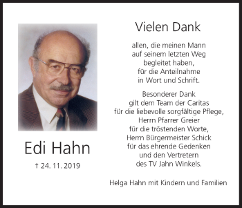 Anzeige von Edi Hahn von MGO
