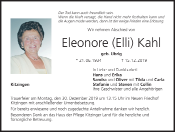 Anzeige von Eleonore Kahl von MGO