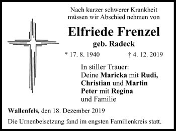Anzeige von Elfriede Frenzel von MGO