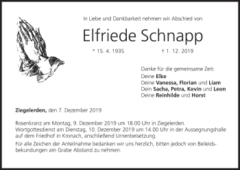 Anzeige von Elfriede Schnapp von MGO