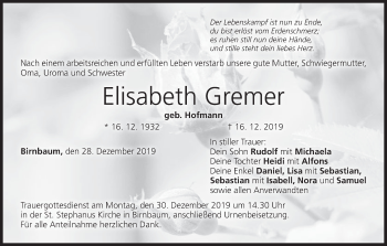 Anzeige von Elisabeth Gremer von MGO