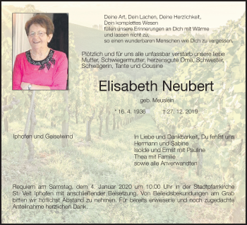 Anzeige von Elisabeth Neubert von MGO