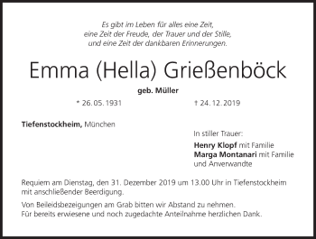 Anzeige von Emma Hella Grießenböck von MGO