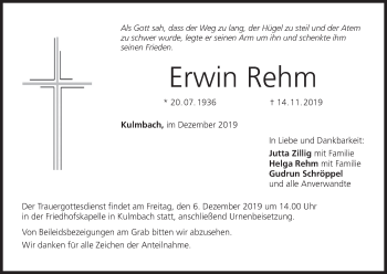 Anzeige von Erwin Rehm von MGO