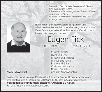 Anzeige von Eugen Fick von MGO