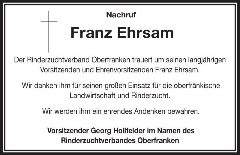  Traueranzeige für Franz Ehrsam vom 21.12.2019 aus MGO