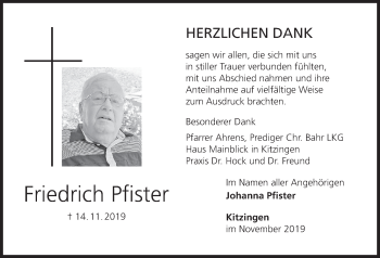 Anzeige von Friedrich Pfister von MGO