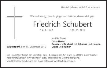 Anzeige von Friedrich Schubert von MGO