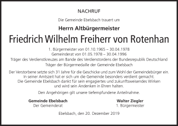 Anzeige von Friedrich Wilhelm  von Rotenhan von MGO