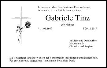 Anzeige von Gabriele Tinz von MGO