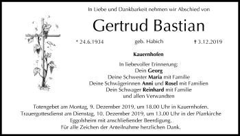 Anzeige von Gertrud Bastian von MGO