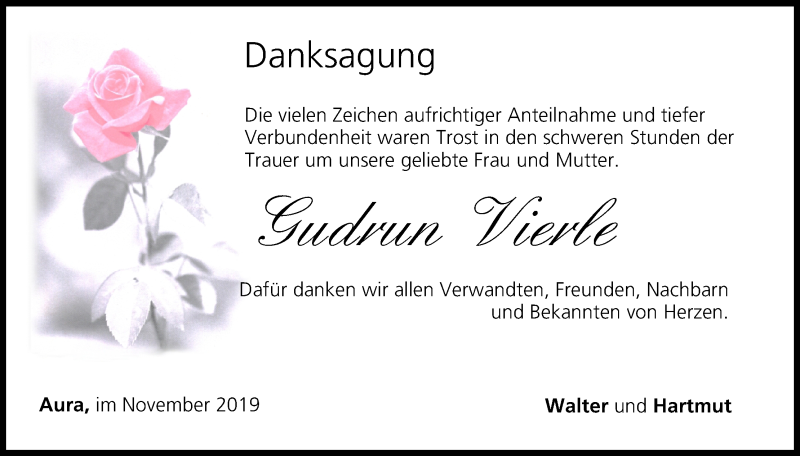  Traueranzeige für Gudrun Vierle vom 04.12.2019 aus MGO
