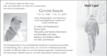 Anzeige von Günter Immler von MGO