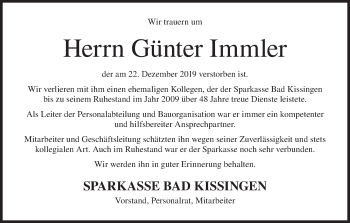 Anzeige von Günter Immler von MGO