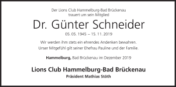 Anzeige von Günter Schneider von MGO