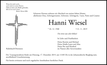 Anzeige von Hanni Wiesel von MGO