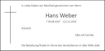 Anzeige von Hans Weber von MGO