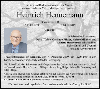 Anzeige von Heinrich Hennemann von MGO
