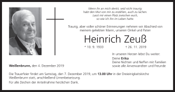 Anzeige von Heinrich Zeuß von MGO