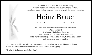 Anzeige von Heinz Bauer von MGO